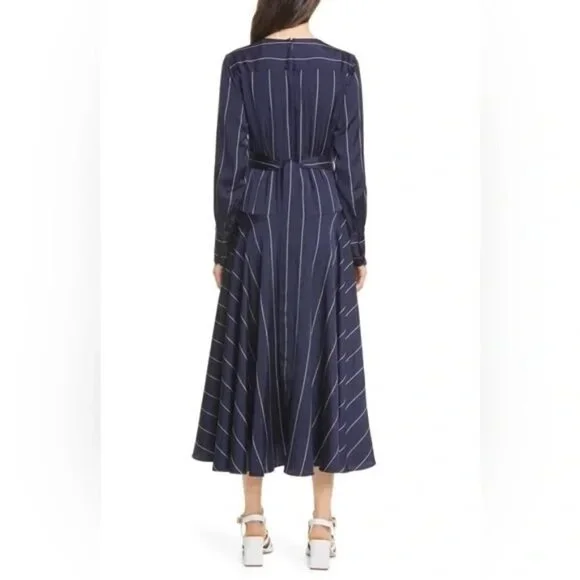 La Ligne New York Sadie Striped V Neck Long Sleeve Midi Dress Navy Blue White S - Picture 13 of 13
